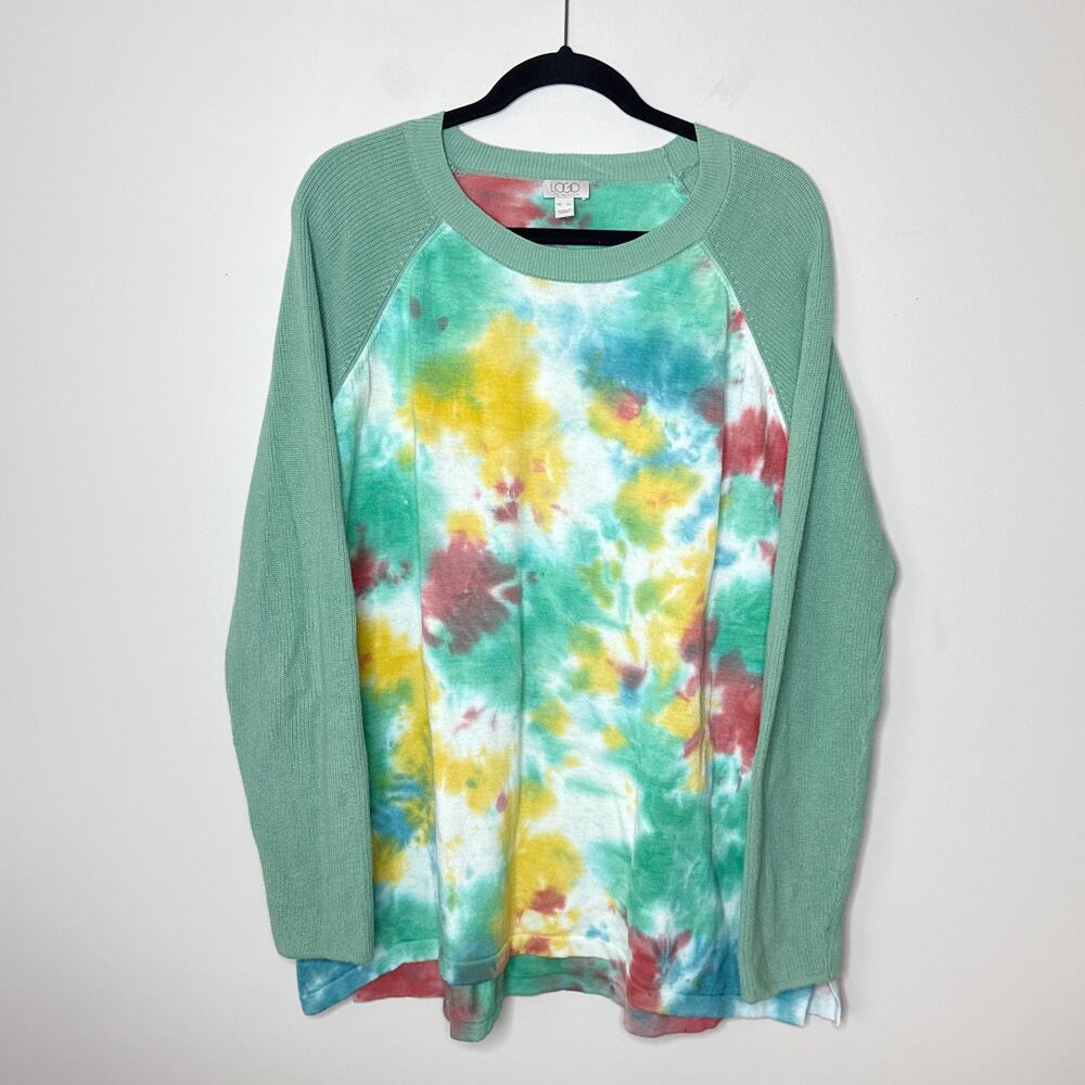 LOGO by Lori Goldstein Charlie Hand Tie-Dyed High-Low Sweater XL‎ Raglan Sleeve